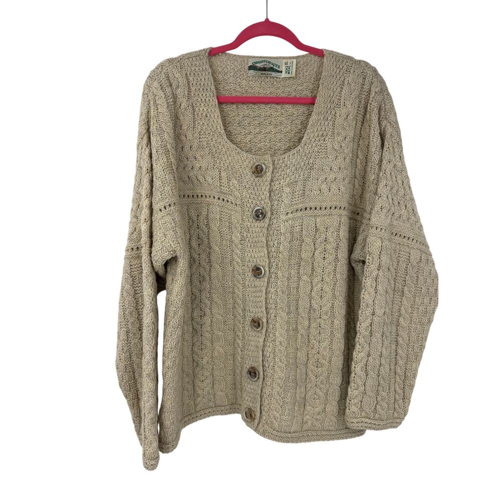Aran Crafts Ireland Wool Cardigan XL Cable Knit Fisherman Irish Cardigan Sweater